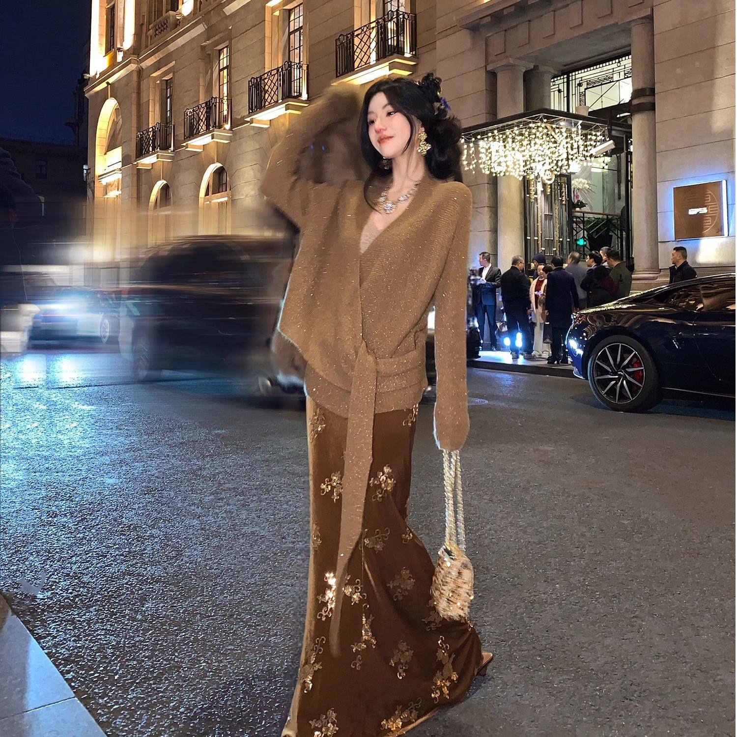 【金玉簇】国风新中式亮片丝绒刺绣鱼尾中长款半裙女,女装/女士精品,连衣裙,淘宝优惠券,粉丝福利购,淘宝优惠卷