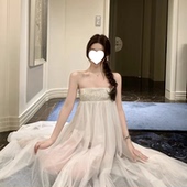 古典coco 抹胸飘带蕾丝网纱连衣裙礼服生日裙