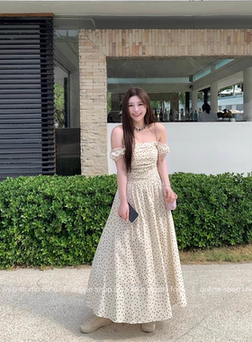 点点夏日 法式小众设计感小飞袖波点连衣裙夏女微胖显瘦