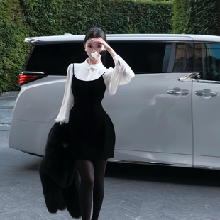 【柔白黑韵】法式气质衬衫吊带裙套装