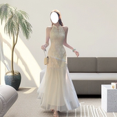 流仙裙 新中式 国风EIA一尧 气质提花旗袍女春挂脖连衣裙两件套