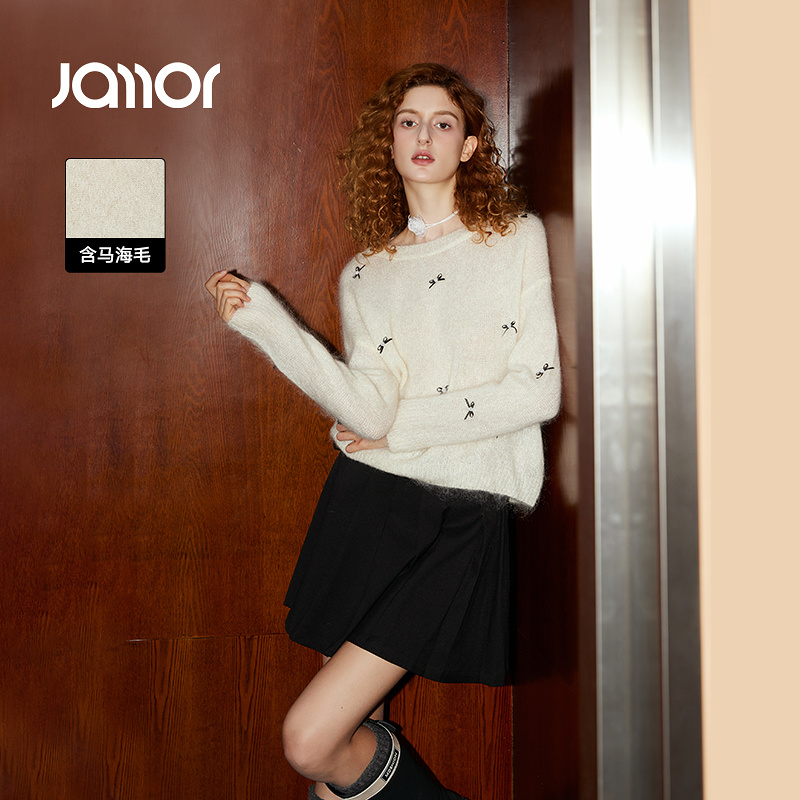 时尚圆领 甜美韩系 蝴蝶结装饰