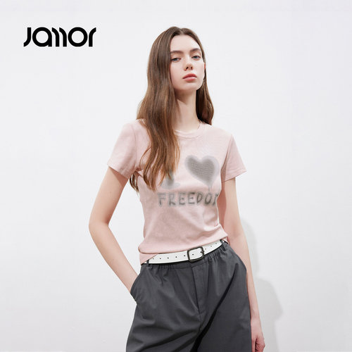 Jamor加墨时尚修身印花y2k青春少女短袖T恤上衣2026夏季新款