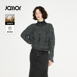 【商场同款】Jamor加墨甜酷拉链半高领毛针织衫2025冬季新款