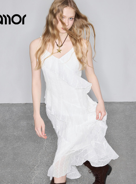 【设计师系列】Jamor加墨白色连衣裙吊带荷叶边长裙仙女裙2026春