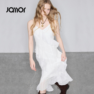 【设计师系列】Jamor加墨白色连衣裙吊带荷叶边长裙仙女裙2026春