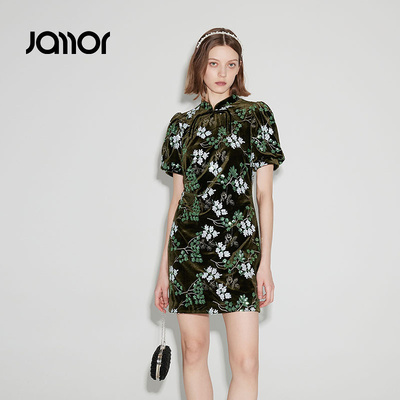 【商场同款】Jamor加墨新中式旗袍裙25春复古碎花泡泡袖JAL486146