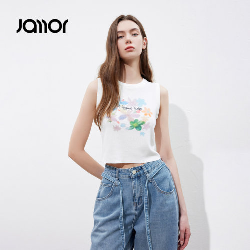 Jamor加墨短款针织衫无袖马甲背心上衣青秋少女2026夏季新款