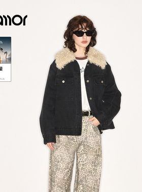 【商场同款】Jamor加墨复古牛仔羽绒服帅气带毛领保暖女2025冬新