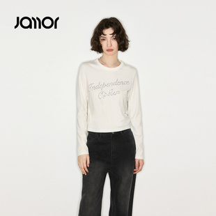 【商场同款】Jamor加墨时尚圆领白色T恤打底衫上衣2025冬新款