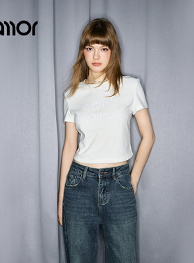 Jamor加墨时尚简约白色T恤2025秋冬季新款女装高级感短袖上衣女装