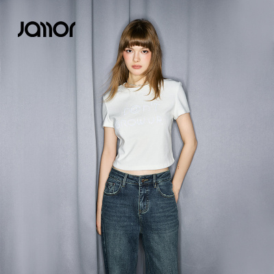Jamor加墨时尚简约白色T恤2026春季新款女装高级感短袖上衣女装