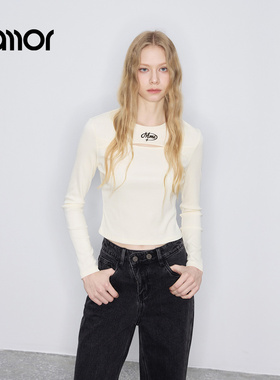 【设计师系列】Jamor加墨时尚镂空设计感白色T恤上衣简约圆领女士