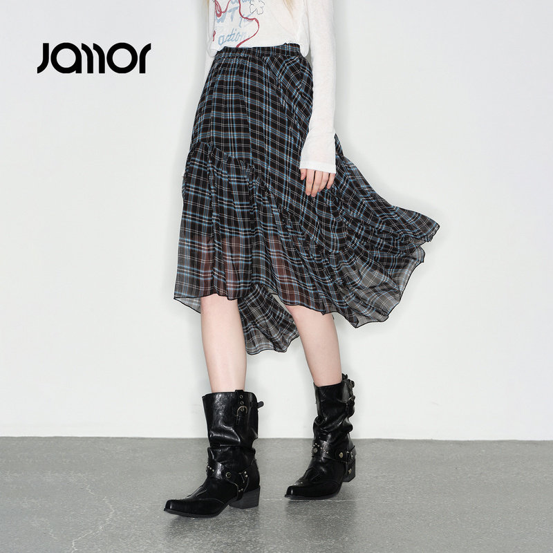 【时尚系列】Jamor加墨时尚不规则半身裙格纹仙女裙子2026夏新款