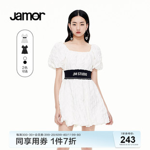 新款 女泡泡袖 显瘦连衣裙夏装 Jamor时尚 甜美可爱公主裙收腰