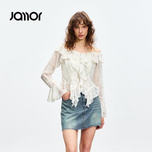 Jamor碎花荷叶边清新小衫2026夏季新款上衣女装度假