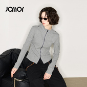 Jamor加墨修身 显瘦拉链小外套上衣小立领小众设计感2025秋冬季 新