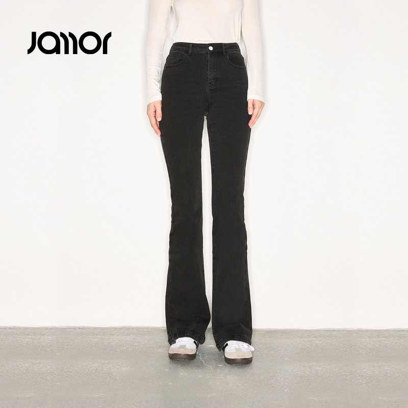 Jamor加墨修身微喇叭牛仔裤子黑色显瘦裤子2025秋冬新款女装