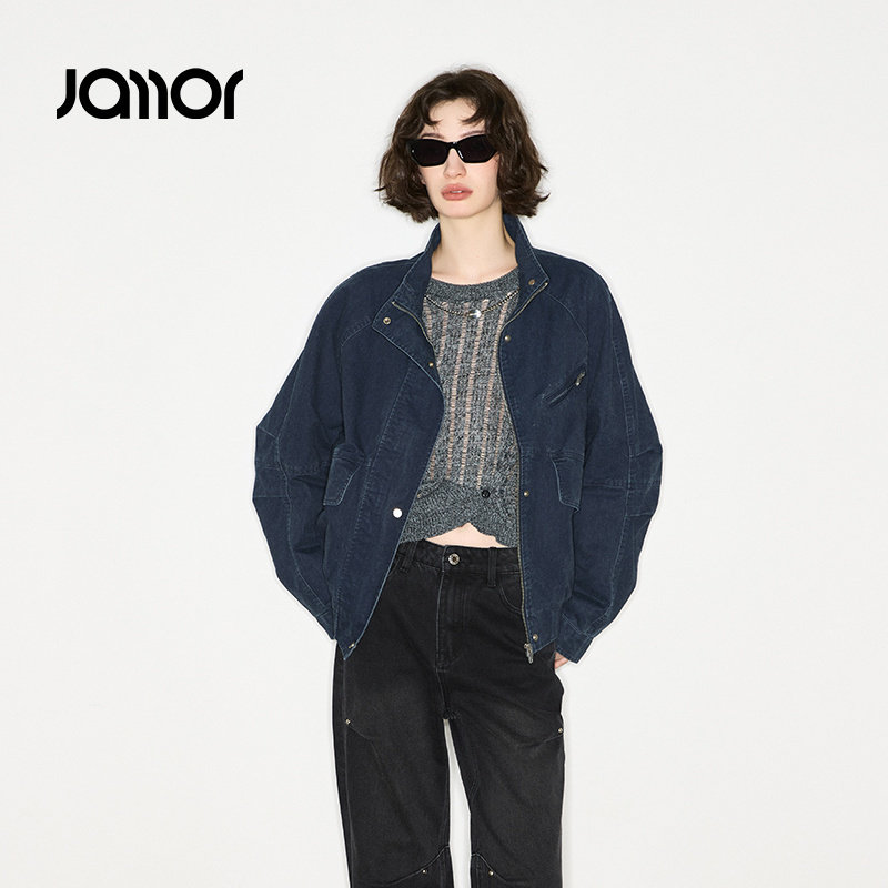 Jamor加墨时尚帅气工装风小立领外套宽松潮流2025秋冬季新款
