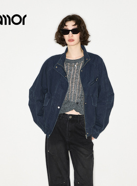 Jamor加墨时尚帅气工装风小立领外套宽松潮流2025秋冬季新款