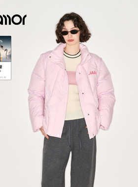 Jamor加墨时尚少女粉色直筒羽绒服保暖外套女装上衣2025冬季新款