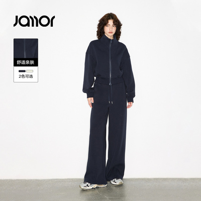 Jamor加墨时尚休闲立领双拉链小外套休闲直筒裤子2026春新款