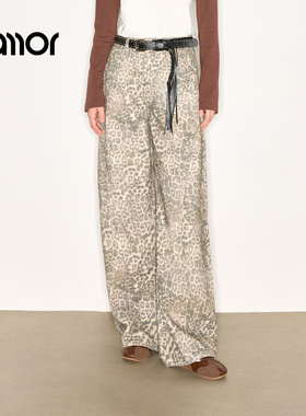Jamor加墨时尚直筒牛仔裤豹纹潮流裤子带皮带2025秋冬新款辣妹