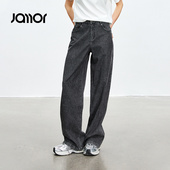 子女装 Jamor复古做旧牛仔裤 高腰直筒显瘦裤 新款 2026春夏季