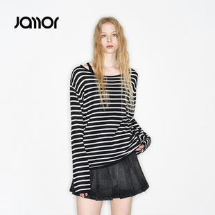 Jamor加墨时尚条纹两件套装吊带宽松上衣简约2026春季新款
