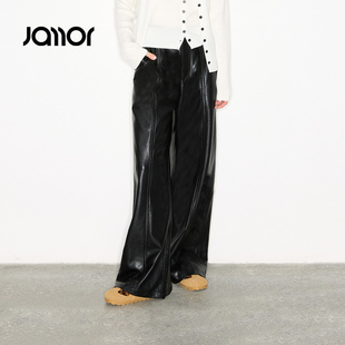 休闲黑色直筒裤 Jamor加墨时尚 子皮质感帅气2025冬季 商场同款