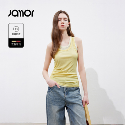 【设计师系列】Jamor加墨假两件撞色马甲背心时尚休闲少女2026夏