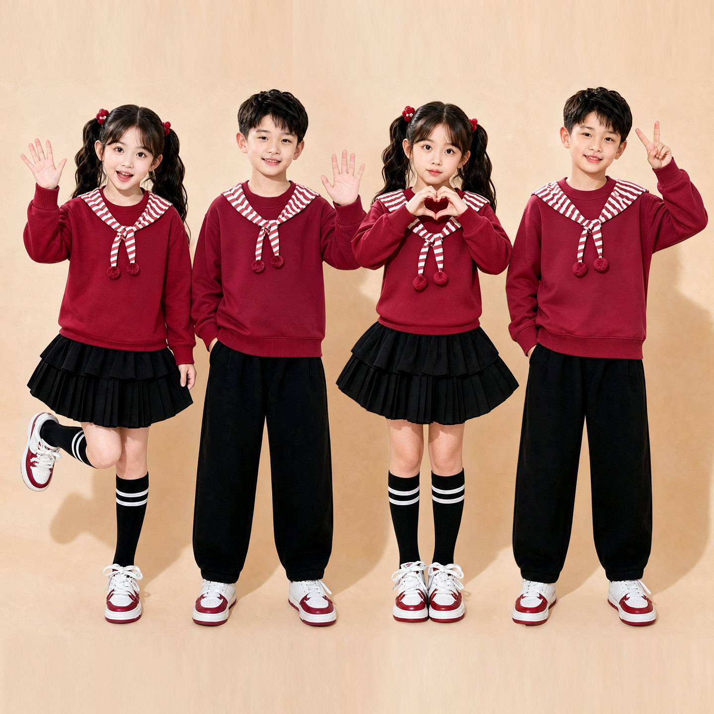 国庆儿童合唱演出服喜庆幼儿园拜年服小学生红卫衣套装朗诵啦啦队
