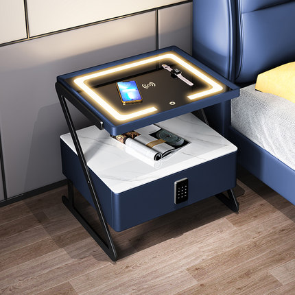 实木床头柜2024新款现代简约无线充电卧室小型网红收纳铁艺床边柜