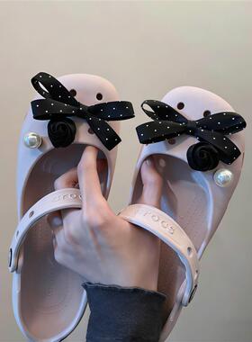 粉芭蕾赫本风鞋花适配crocs卡扣