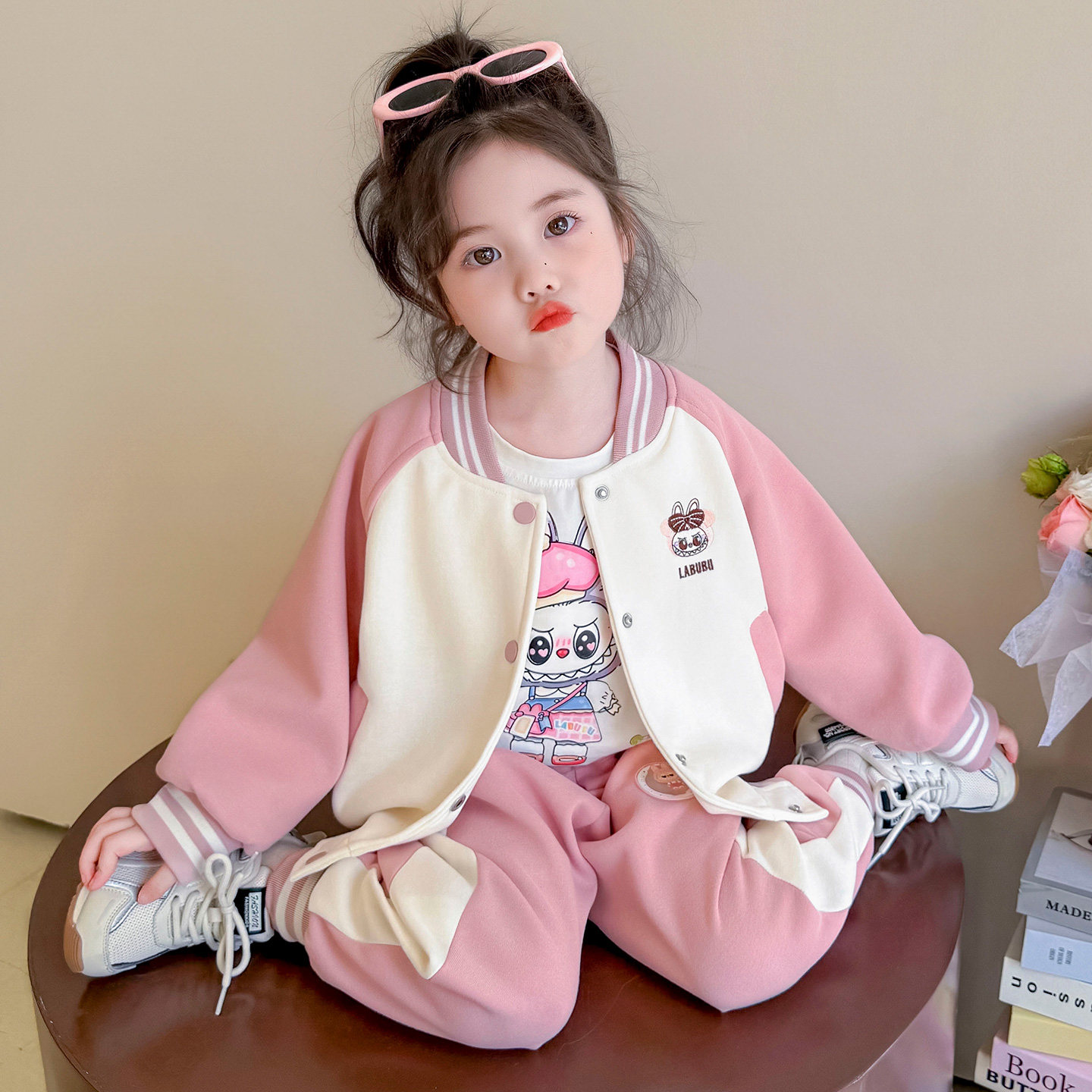 女童春季棒球服套装2026新款儿童卡通运动外套女宝宝休闲裤两件套