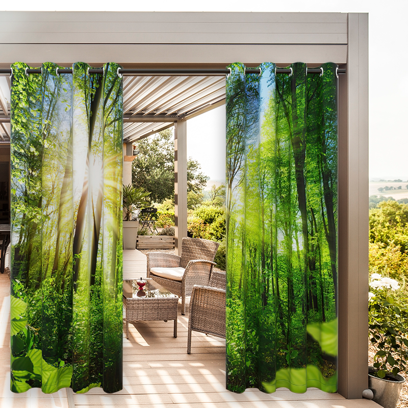 户外防水防晒遮光窗帘隔热绿色护眼阳光森林定制布帘室外凉亭露台