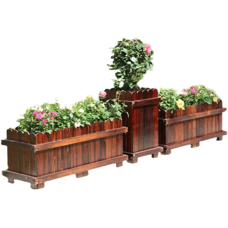 防腐木花箱碳化木长方形大号花盆花槽盆景户外阳台庭院种菜种植i.