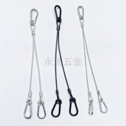 一分二包胶钢丝绳保险绳舞台灯光钢丝安全绳灯具音响吊绳三个铁扣