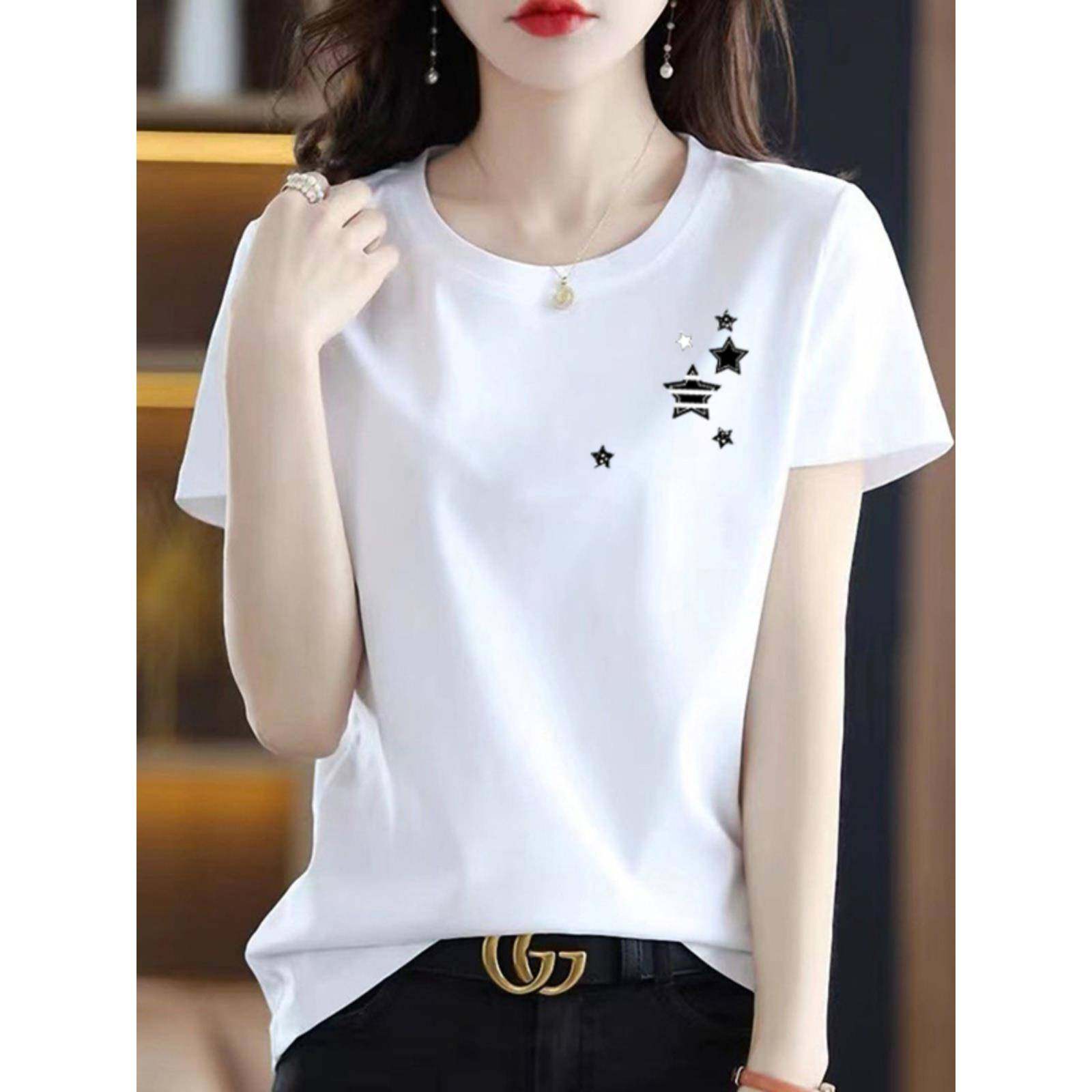 白色女士t恤短袖2024夏天薄款姐妹装通勤百搭小个子洋气T恤女装潮