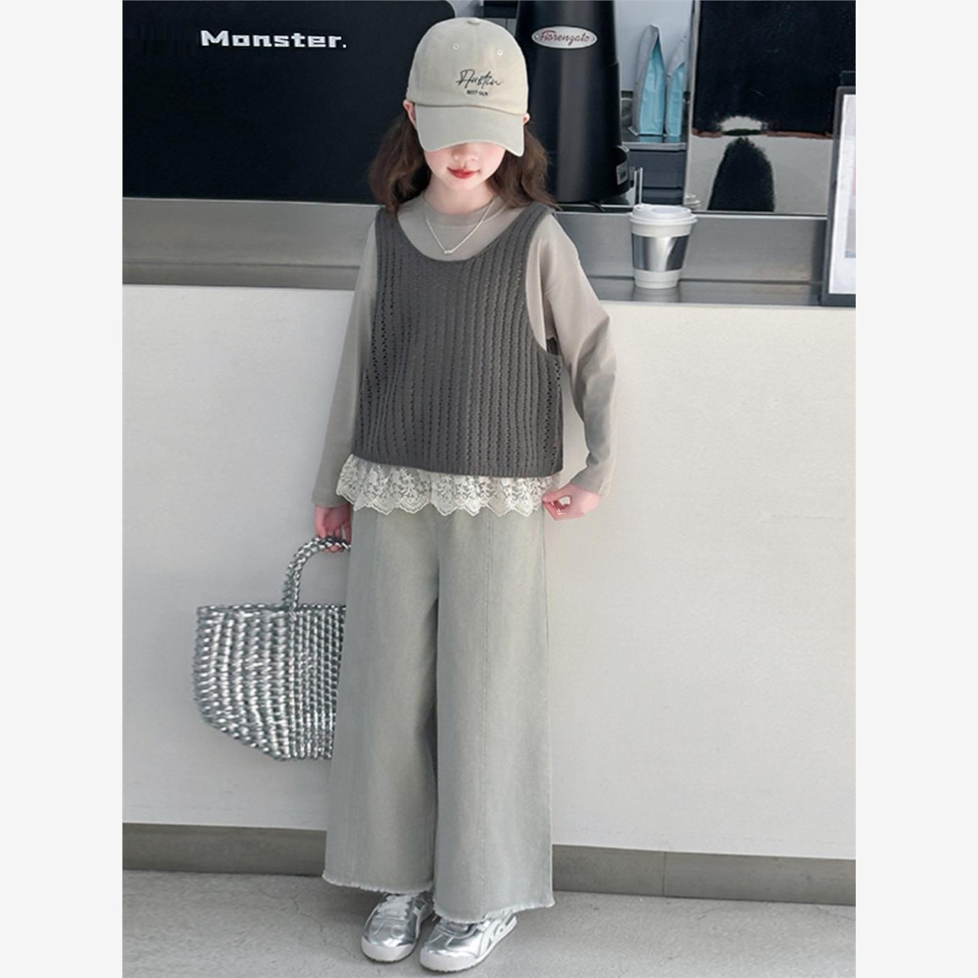 女童套装秋装2025新款儿童秋季洋气时髦马甲三件套中大童女装衣服