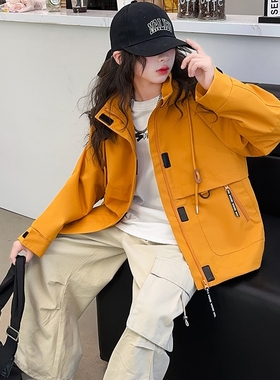 女童冲锋衣儿童秋装2024新款外套中大童潮牌橙色登山服女孩夹克帅