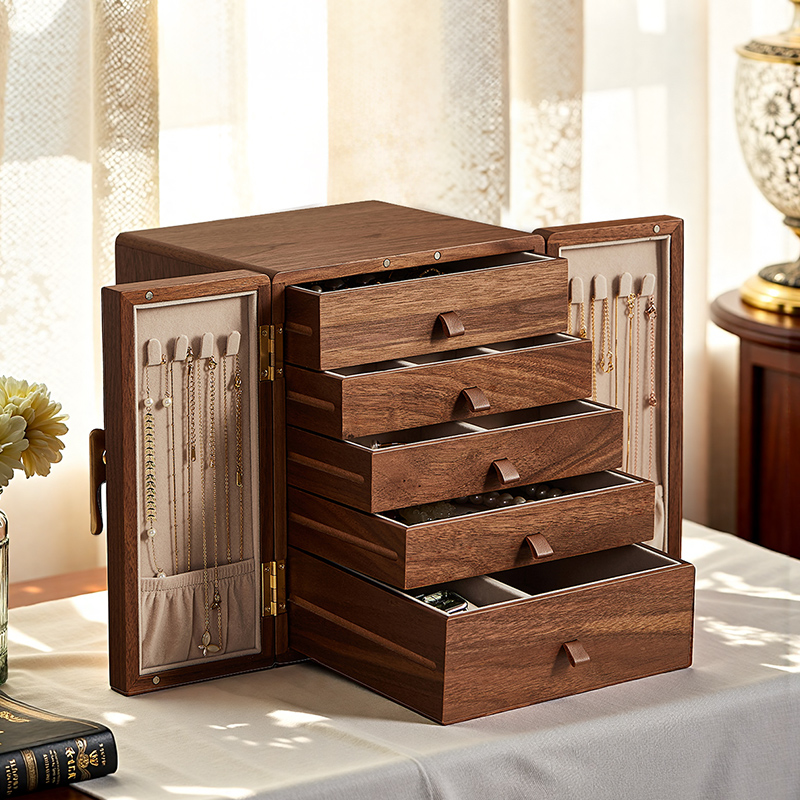 双开门首饰盒实木大容量抽屉式