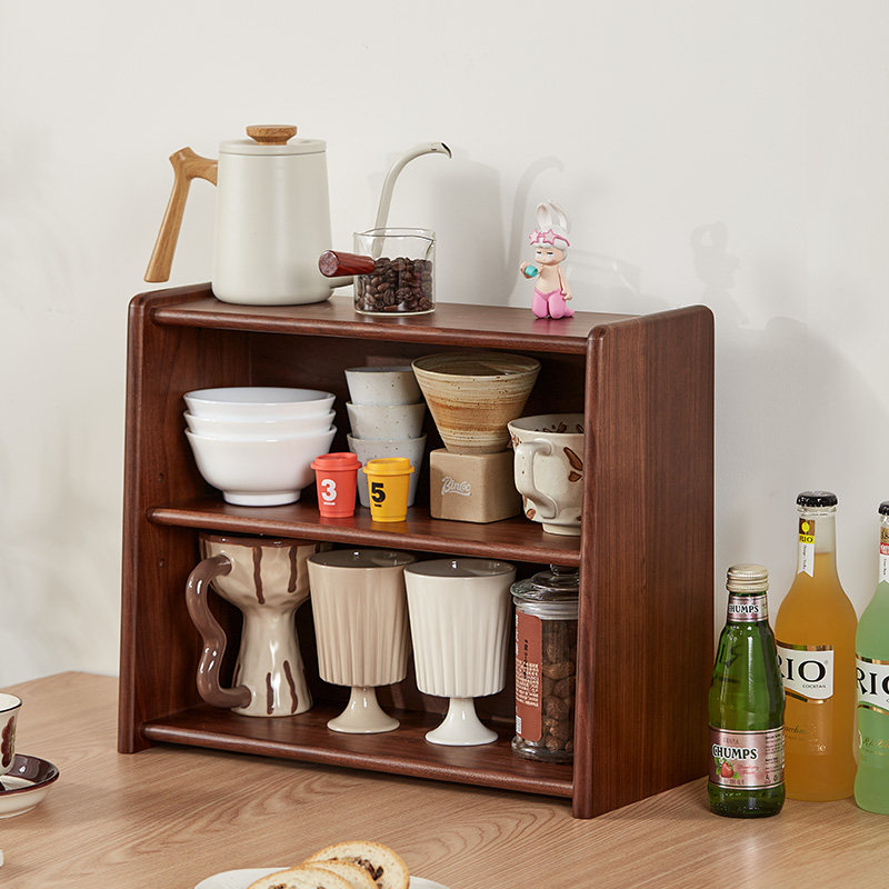 黑胡桃木水杯收纳柜台面杯子置物架茶杯架多层咖啡杯马克杯收纳架