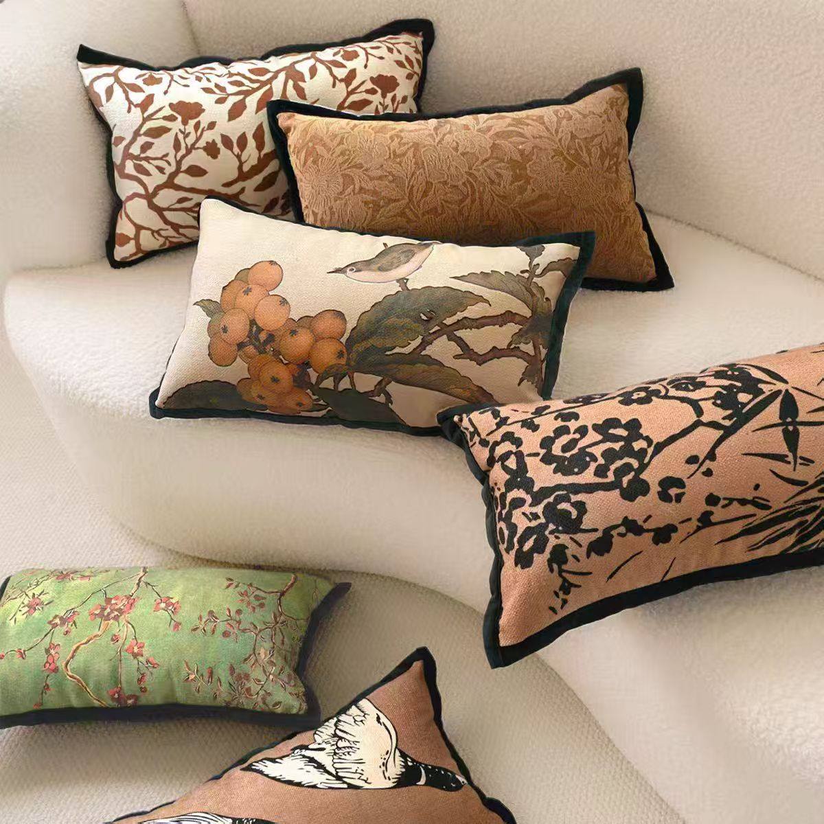 高级感客厅沙发卧室靠枕新中式中古风法式国风长条抱枕含芯可拆洗,居家布艺,床头靠垫,淘宝优惠券,粉丝福利购,淘宝优惠卷