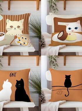 北欧轻奢线条抱枕简约橙色客厅沙发咕臣靠垫办公室趴睡枕汽车靠枕