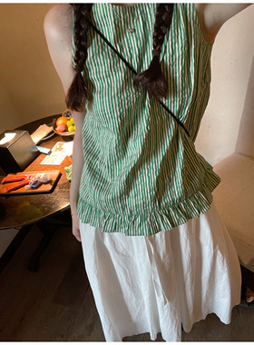 AULDCAT 2023FW 双色荷叶边圆领无袖背心 可爱百搭外穿上衣