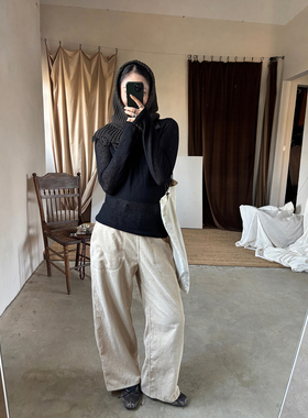 AULDCAT 2026FW  棉麻混纺斜开襟法式灯芯绒阔腿长裤 复古