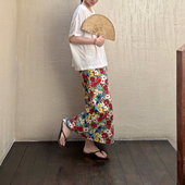 日本进口面料印花后开叉半身裙 AULDCAT 2025SS 定制亚麻料半裙