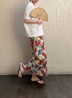 AULDCAT 2025SS 日本进口面料印花后开叉半身裙 定制亚麻料半裙