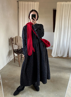 AULDCAT 2025FW 日系连衣裙 色织羊毛格纹连衣裙 小圆领